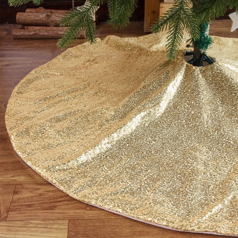 Sequin Christmas Tree Skirt Round Glitter Floor Mat Decoration Red Gold Pink Mesh Tree Base Cover Ornament For Home Party Holiday