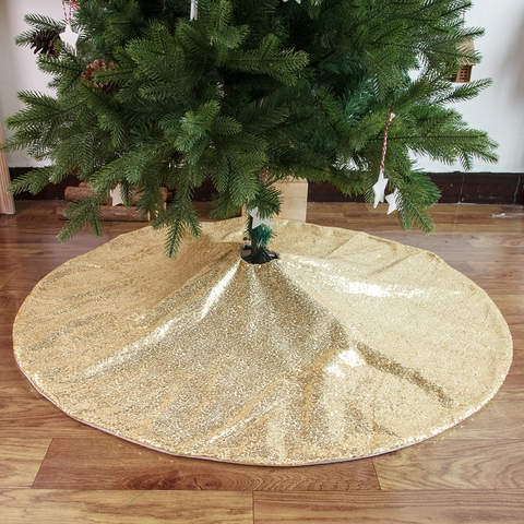 Sequin Christmas Tree Skirt Round Glitter Floor Mat Decoration Red Gold Pink Mesh Tree Base Cover Ornament For Home Party Holiday
