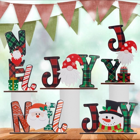 Christmas Wooden Desktop Ornament Painted Letters Gnome Santa Snowman NOEL JOY Table Decoration Festive Home Party Wood Sign