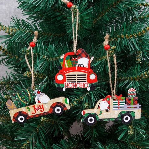 Natale Ornamenti Appesi in Legno Dipinto Vintage Camion Auto Gnomo Albero Merry Christmas Joy per Albero di Natale Festa Arredamento