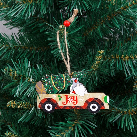 Natale Ornamenti Appesi in Legno Dipinto Vintage Camion Auto Gnomo Albero Merry Christmas Joy per Albero di Natale Festa Arredamento