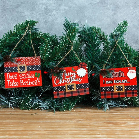 Rustic Wooden Christmas Hanging Plaques With Merry Christmas And Humorous Dear Santa Quotes For Home Holiday Party Wall Decor