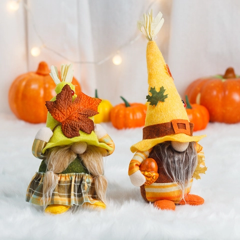 Gnomo del Giorno del Ringraziamento Peluche Bambola senza Volto Ornamento Autunno Foglia di Acero Girasole Tomte Svedese Decorazione Tavolo Casa Festa