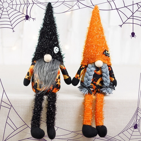 Muñeco de Peluche Gnomo de Halloween de Piernas Largas Adorno de Enano Sin Cara Con Patrón de Calabaza y Calavera para Decoración de Fiestas en el Hogar