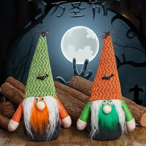 Halloween Gnome Plush Decoration With Spider Bat Elements Bloodshot Eyes Faceless Dwarf Doll For Home Party Table Ornament