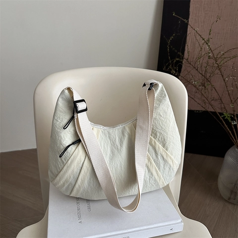Bolso de Hombro de Nailon Plisado de Media Luna para Mujer Gran Capacidad Ligero Casual Minimalista Urbano Bolso de Mano Uso Diario