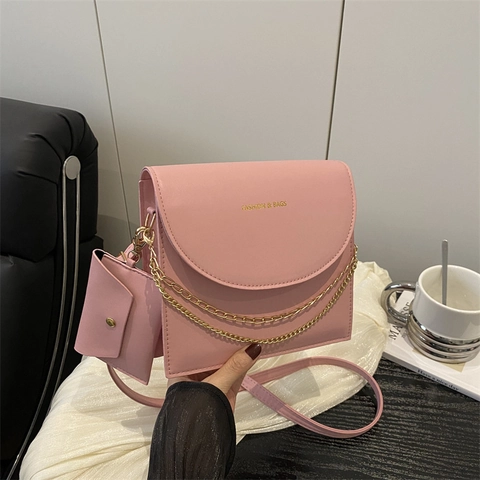 Women Minimalist PU Leather Chain Shoulder Bag Flap Square Crossbody Bag With Detachable Mini Pouch Commuter Handbag
