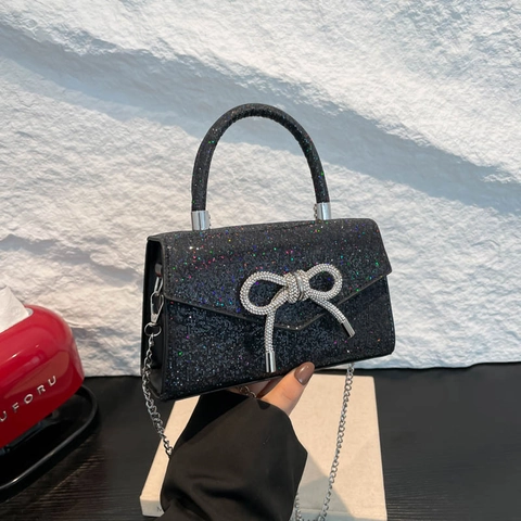 Damen Pailletten Schleife Abendtasche Strass Kette Schulter Crossbody Handtasche Glitzer Luxus Handtasche Für Party Hochzeit Damen Schmucktasche