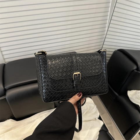 Bolso de Hombro de Cuero PU Vintage Francés para Mujer Textura de Cocodrilo Tejido Pequeño Bolso Cuadrado Bandolera Minimalista