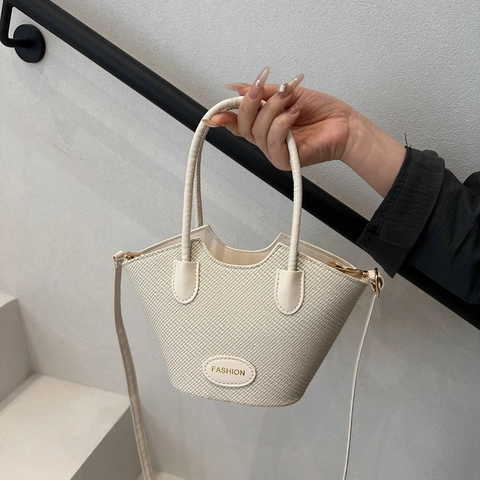 Damen Gewebte Eimer Umhängetasche Sommer Casual PU Leder Patchwork Handtasche Mit Verstellbarem Riemen Crossbody Tote Tasche
