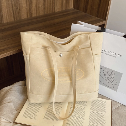 Borsa Tote in Tela Minimalista da Donna Grande Capacità Borsa a Spalla Casual per Pendolarismo Scuola Shopping Uso Quotidiano