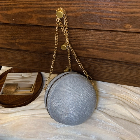 Women Fashion Spherical Chain Shoulder Bag Glitter Sequin Spherical Crossbody Bag For Party Wedding Evening Handbag Purse