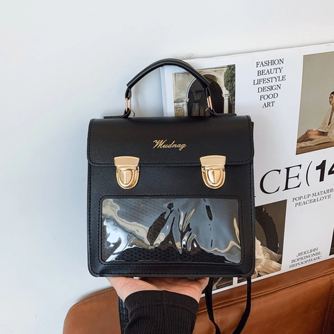 Damen PU Leder Ita Tasche Transparentes Fenster Quadratische Schultertasche Umhängetasche Metallschloss Verstellbarer Riemen Mode Alltags Tasche