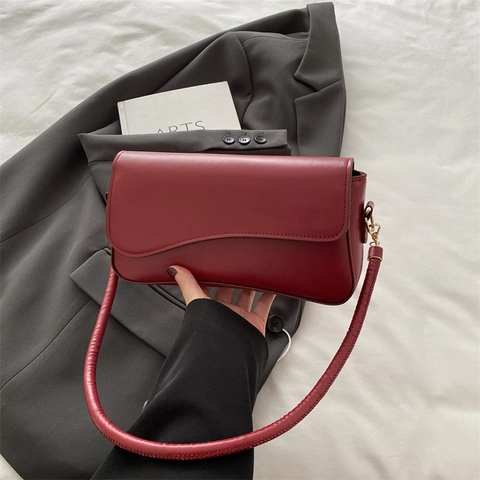Women Vintage PU Leather Underarm Shoulder Bag Simple Flap Magnetic Buckle Commuter Handbag Crossbody Square Fashion Purse