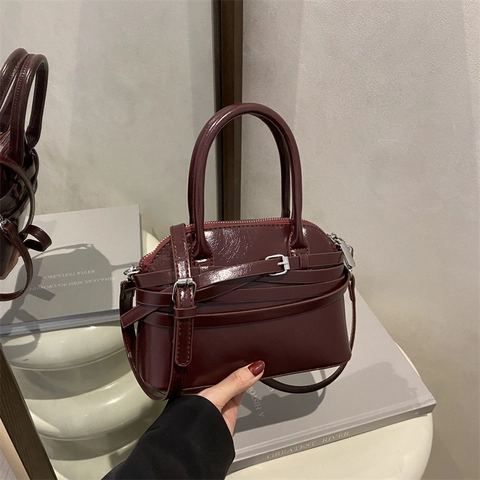 Borsa a Tracolla a Conchiglia in Pelle PU Retro Minimalista da Donna Grande Capacità Con Fibbia Borsa a Mano Primavera 2025