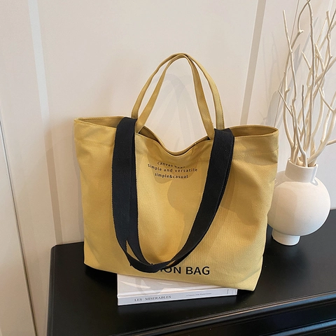 Borsa Tote in Tela Stile Coreano Per Donna Stampa Di Lettere Grande Capacità Semplice Borsa A Spalla Casual Per Uso Quotidiano