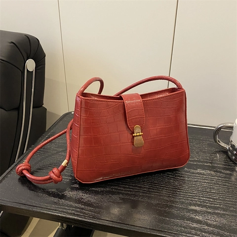 Vintage Damen Krokodilmuster PU Leder Umhängetasche Französischer Stil Unterarm Schultertasche Mit Metallschnalle Alltag Pendeln Tasche