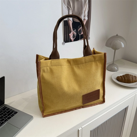 Borsa Tote da Donna Grande Capacità Minimalista a Nido d'Ape Velluto a Coste Borsa a Spalla Studenti Pendolare Ufficio
