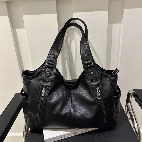Borsa Tote da Donna in Ecopelle PU Grande Capacità Retro Multitasche Borsa a Spalla Tracolla Borsetta per Pendolare