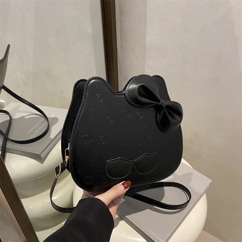 Cartoon Kat Vormige Schoudertas 3D Strik Reliëf Patroon PU Leer Crossbody Tas Voor Vrouwen Kinderen Zoete Mode Casual Handtas