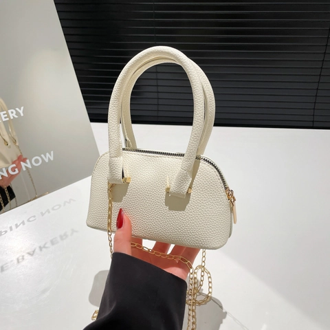 Dames Mini Schelp Tas Gekorreld PU Leer Handtas Crossbody Tas Met Gouden Ketting Strap Elegante Kleine Schoudertas