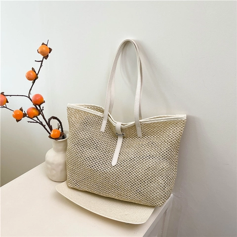 Borsa Tote in Paglia Intrecciata Casual da Donna Grande Capacità Borsa a Tracolla Sottobraccio Borsa da Spiaggia Estiva Con Fibbia Magnetica