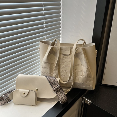 Juego de Bolso Tote de Hombro para Mujer Patrón de Cocodrilo Cuero PU Gran Capacidad Con Correa Tejida Geométrica Retro Diario Conmutar Bolso Bandolera Bolsa