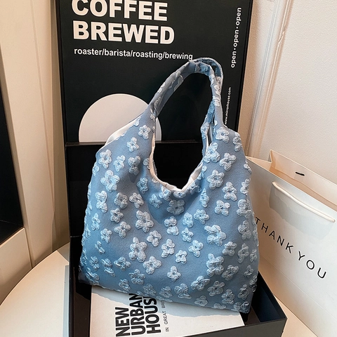 Women 3D Floral Texture Tote Bag Cloth Shoulder Bag Elegant Bubble Flower Pattern Handbag For Daily Casual Commuting