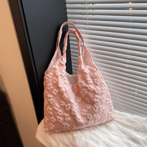 Women 3D Floral Texture Tote Bag Cloth Shoulder Bag Elegant Bubble Flower Pattern Handbag For Daily Casual Commuting
