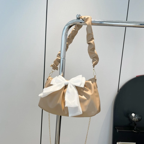 Borsa a Spalla Arricciata da Donna Trendy Con Grande Fiocco Borsa da Sottobraccio in Pelle PU per Festa Quotidiana Dolce