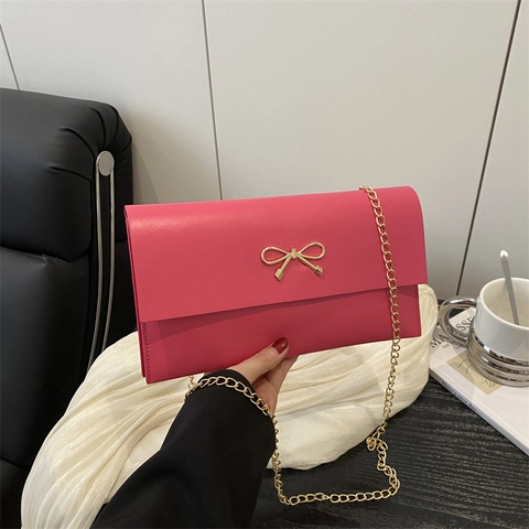 Borsa a Spalla da Donna con Fiocco Moda in Pelle PU Clutch a Busta Catena Dorata Handbag Minimalista Urbana Crossbody per Festa Quotidiana