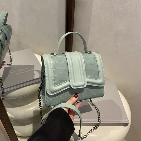 Bolso de Hombro de Cuero PU con Patrón de Cocodrilo Vintage para Mujer Bolso Cuadrado Pequeño Cruzado con Asa de Cadena de Metal