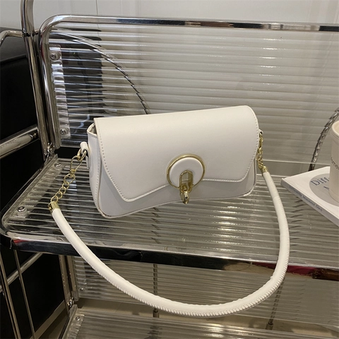 Minimalistische Damen PU Leder Achsel Schultertasche Vintage Kleine Quadratische Umhängetasche Mit Goldener Runder Schnalle Für Den Alltag