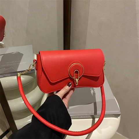 Minimalistische Damen PU Leder Achsel Schultertasche Vintage Kleine Quadratische Umhängetasche Mit Goldener Runder Schnalle Für Den Alltag