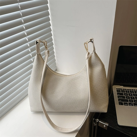 Damen Gewebte Textur PU Leder Unterachsel Tasche Minimalistische Halbmond Schultertasche Vielseitige Pendler Umhängetasche Hobo Tasche