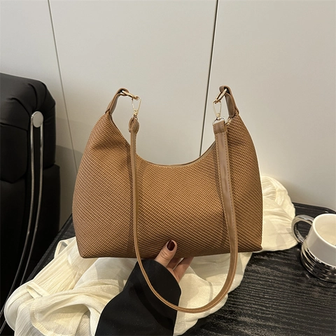 Französischer Stil Damen Umhängetasche PU Leder Webstruktur Große Kapazität Minimalistisch Lässig Pendeln Handtasche Tote Hobo Bag