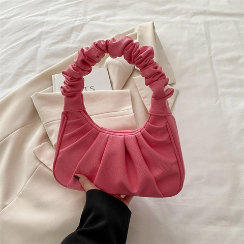 Borsa a Spalla Baguette Arricciata da Donna Design a Nuvola Plissettata in Pelle PU Elegante Borsa da Ascella Con Chiusura Magnetica