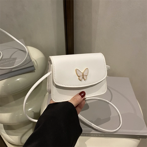Moderna Mini Borsa a Tracolla a Farfalla per Donna in Pelle PU Piccola Borsa a Spalla Quadrata Con Dettagli Dorati