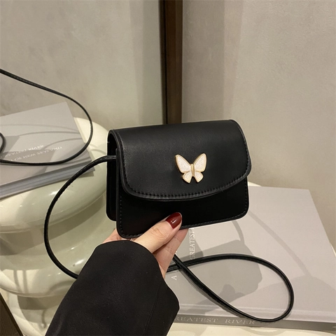 Moderna Mini Borsa a Tracolla a Farfalla per Donna in Pelle PU Piccola Borsa a Spalla Quadrata Con Dettagli Dorati