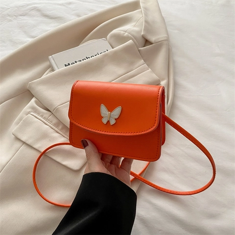 Schmetterling Metall Dekor Damen Mode Mini Quadratische Tasche PU Leder Klappe Umhängetasche Für Den Täglichen Arbeitsweg