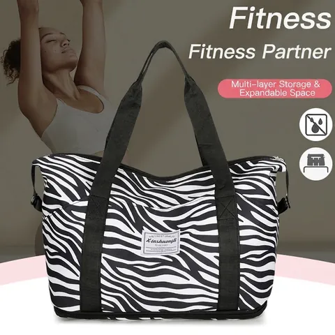 Borsa da Viaggio di Grande Capacità Tessuto Oxford Resistente all'Acqua Stampa Animalier Borsa Sportiva Con Scomparto Scarpe Donna