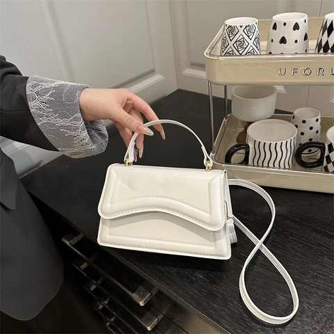 Borsa Quadrata Piccola da Donna in Pelle PU Con Cuciture a Onde Borsa a Mano Minimalista a Tracolla per Pendolarismo Quotidiano Ufficio