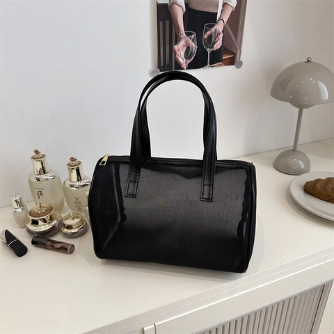 Large Capacity Mesh Makeup Bag Portable Travel Toiletry Organizer Waterproof Transparent Wash Bag With PU Handle For Women