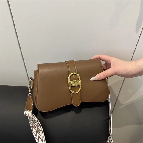 Fashion PU Leather Crossbody Bag For Women Retro Small Square Shoulder Bag With Wide Geometric Geometric Pattern Strap