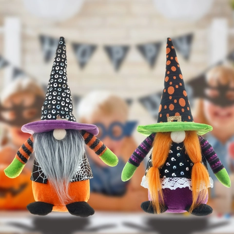Halloween Gnome Plush Doll With Pointed Witch Hat Spider Web Pattern For Holiday Home Table Party Decoration Halloween Ornament