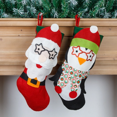 Grote Cartoon Kerstsok Decoratie Niet-geweven Pluche Kerstman Sneeuwpop Pinguïn Karakter Cadeauzak Voor Open Haard Huis Decor