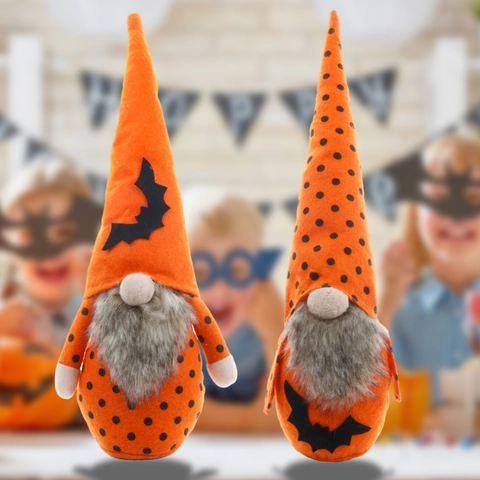 Handmade Halloween Gnome Plush Decoration Orange Bat Polka Dot Faceless Doll Ornament For Home Table Festive Party Decor Gift