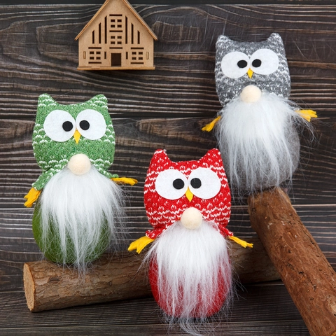 Handmade Christmas Owl Gnome Ornaments Knitted Fabric Rudolph Faceless Doll With Long Legs For Home Festive Party Desktop Decoration
