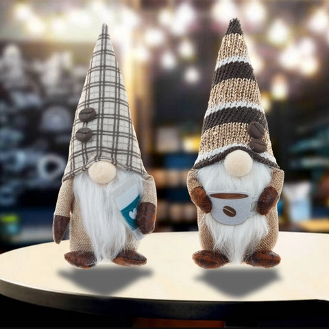 Coffee Gnome Faceless Doll Rudolph Ornament Fabric Knitting Gnome With Coffee Bean And Cup For Cafe Home Desktop Decoration