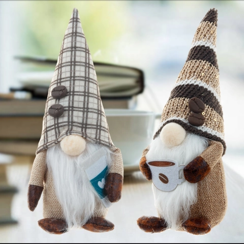 Coffee Gnome Faceless Doll Rudolph Ornament Fabric Knitting Gnome With Coffee Bean And Cup For Cafe Home Desktop Decoration